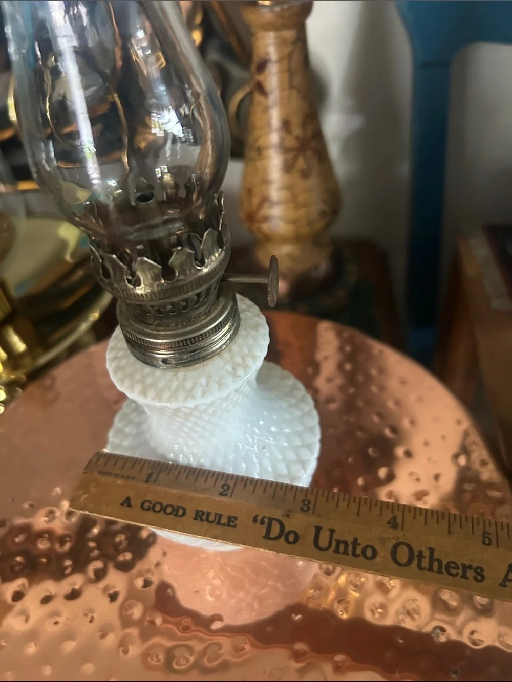 Vintage White Milk Glass Mini Oil Lamp